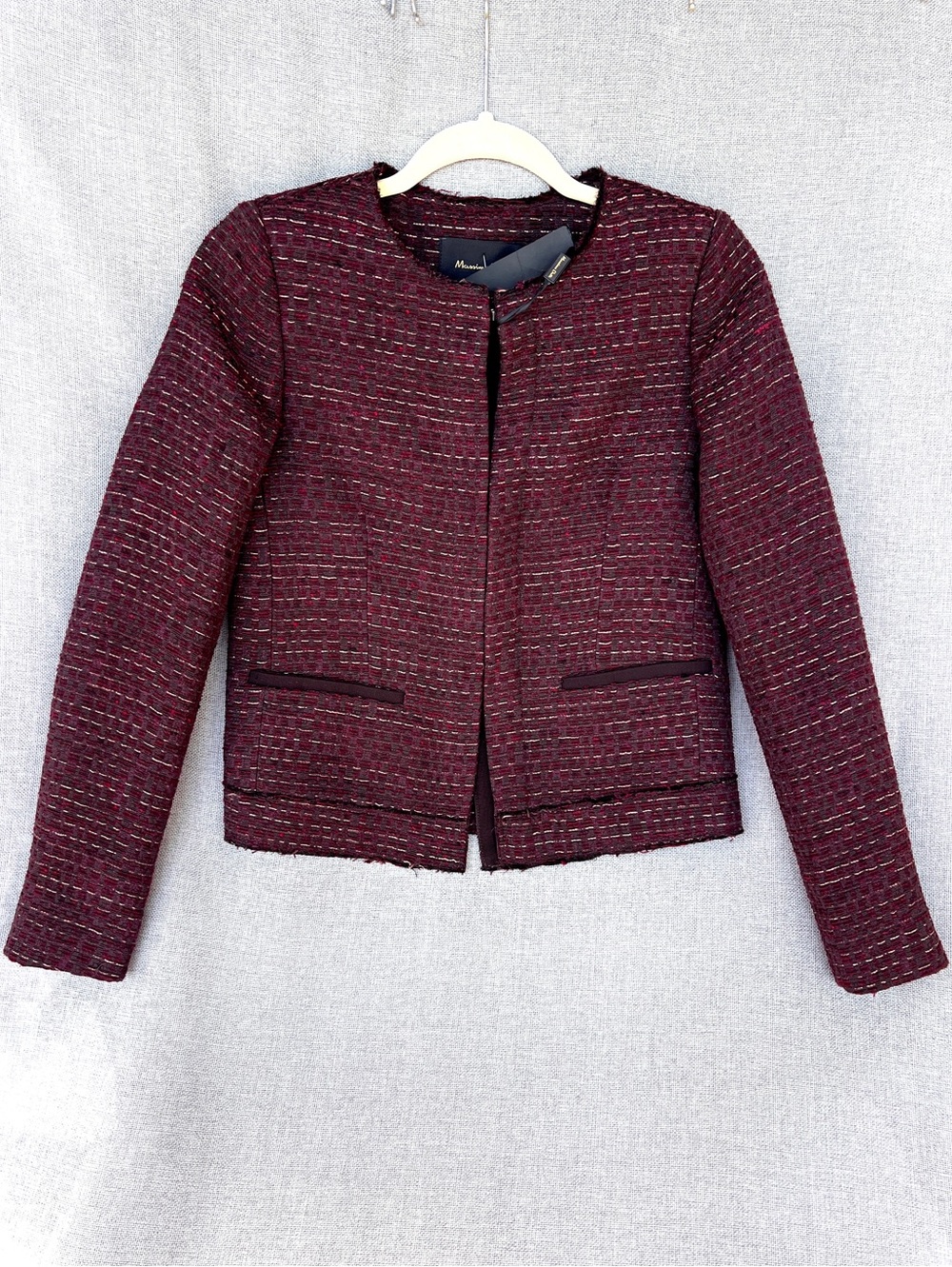 Massimo Dutti tweed jacket maroon  size 4